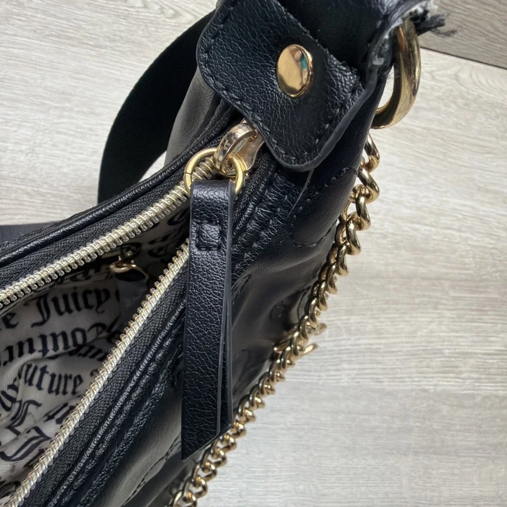 Juicy Couture Quilted Black Puff Half Moon Crossbody Bag‎ W/ Change Purse